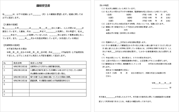 離婚を切り出す書面